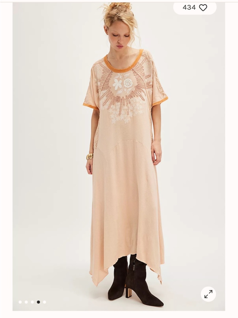 Free People Peach Maxi Dress with Burnt Orange Trim